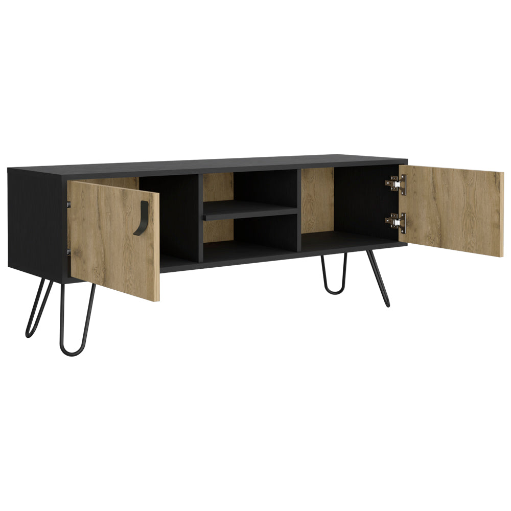 Tv Stand B Magness, Living Room, Black Macadamia Multicolor 50 59 Inches Particle Board Engineered Wood