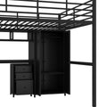 Metal Loft Bed With Table Set And Wardrobe, Full, Black Black Metal