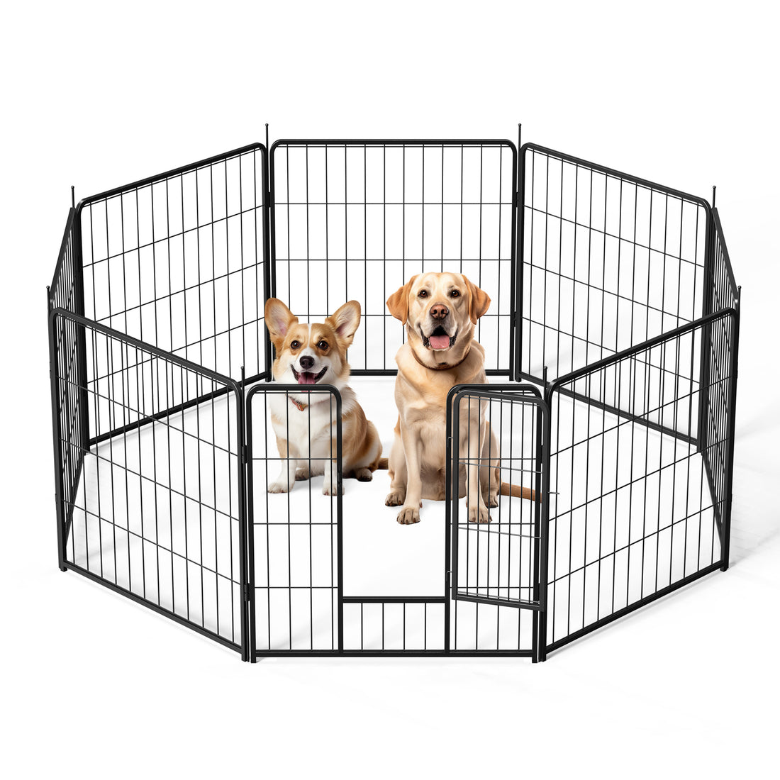 Dog Playpen Indoor Outdoor, 24" Height 8 Panels Fence With Anti Rust Coating, Metal Heavy Portable Foldable Dog Pen For Large, Medium Small Dogs Rv Yard Camping Black Metal