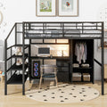 Metal Loft Bed With Table Set And Wardrobe, Full, Black Black Metal