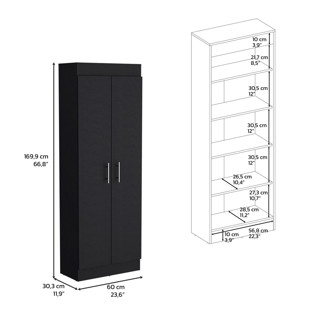 Pantry Cabinet Clinton, Kitchen, Black Black Particle Board Engineered Wood