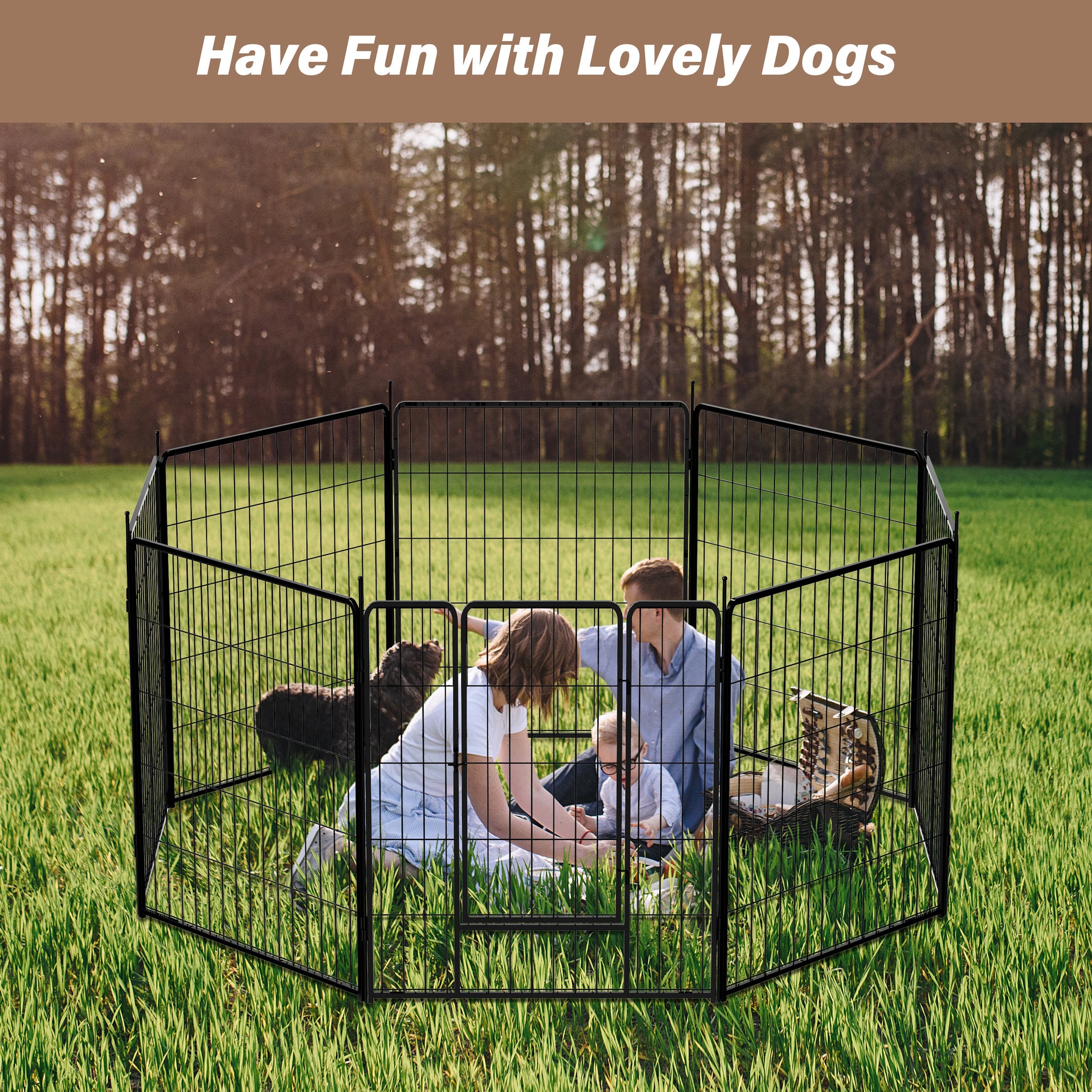 Dog Playpen Indoor Outdoor, 32" Height 8 Panels Fence With Anti Rust Coating, Metal Heavy Portable Foldable Dog Pen For Large, Medium Small Dogs Rv Yard Camping Black Metal