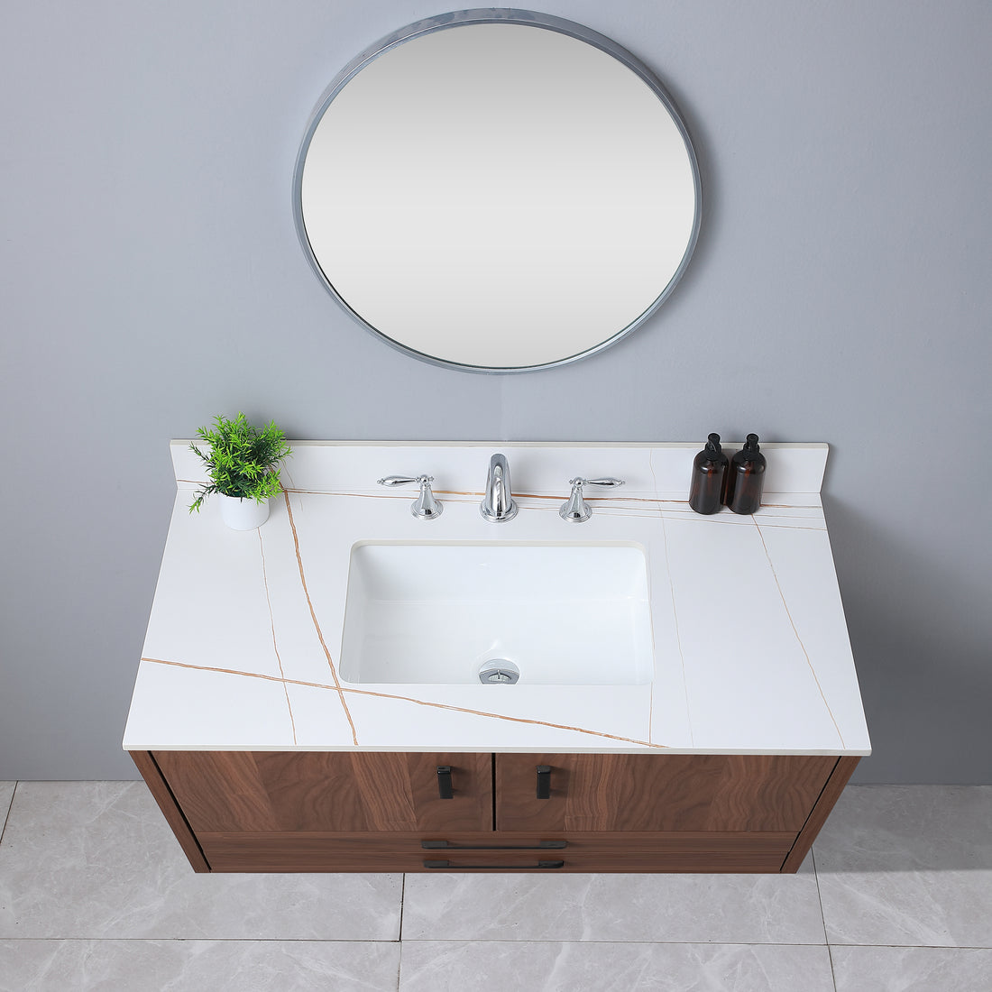 43Inch Bathroom Vanity Top Stone Carrara Gold Style Tops With Rectangle Undermount Ceramic Sink And Three Faucet Hole White Sintered Stone