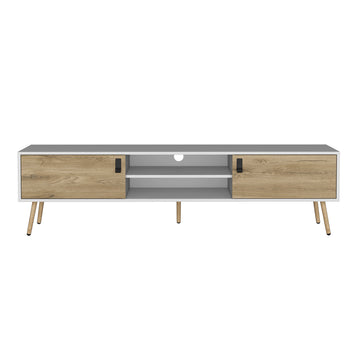 Tv Stand A Magness, Living Room, White Macadamia Multicolor 50 59 Inches Particle Board Engineered Wood