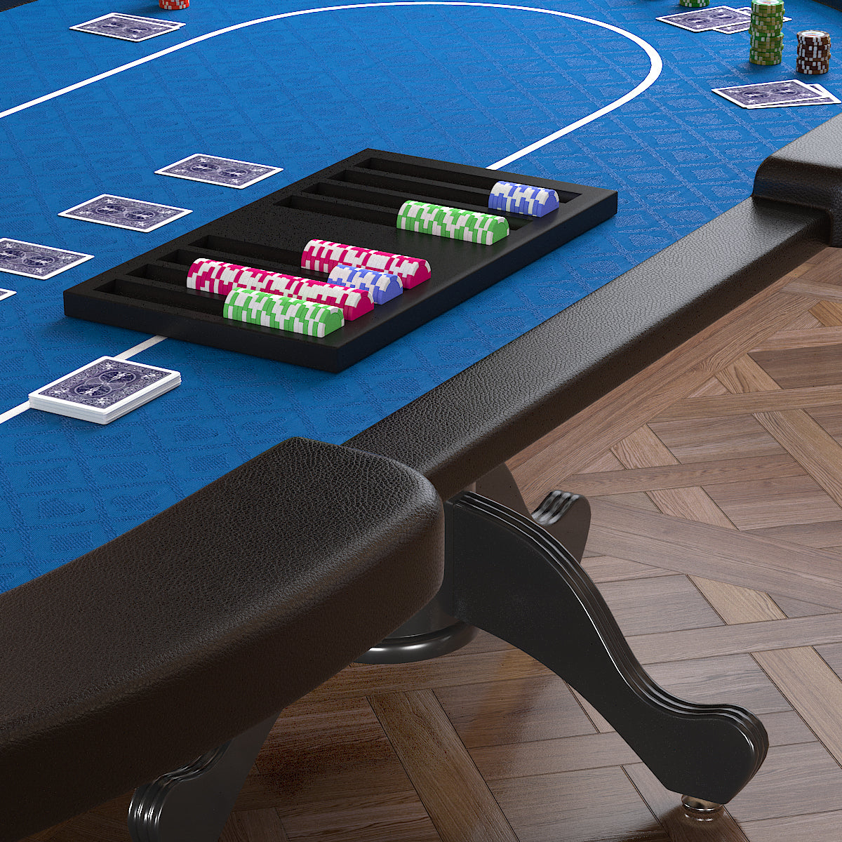 96" Oval Blue Aura Texas Holdem Poker Table Curved Legs Casino Dropbox Blue Wood