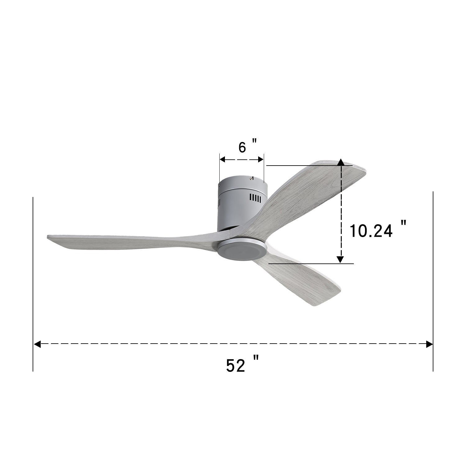 52 Inch Indoor Wood Ceiling Fan With 3 Solid Wood silver-metal & wood