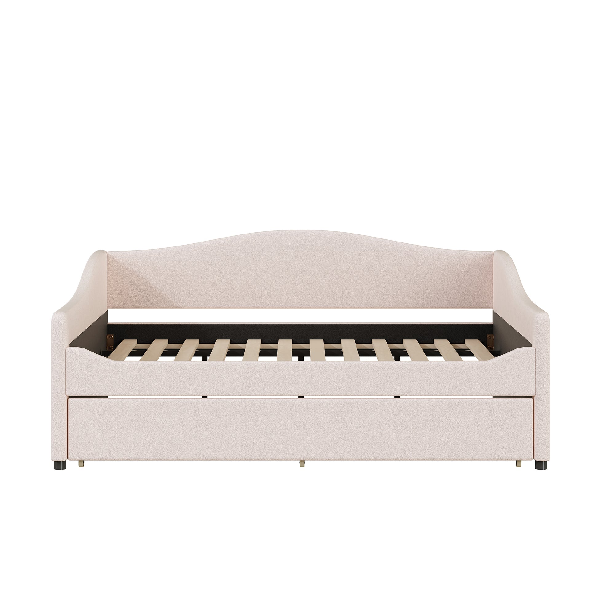 Teddy Fleece Full Size Upholstered Daybed With Light And Trundle, Beige Full Beige Fleece