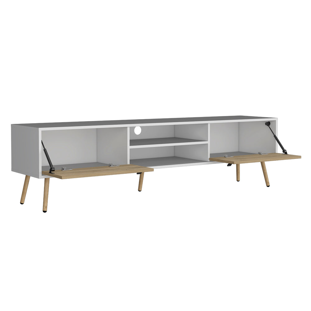 Tv Stand A Magness, Living Room, White Macadamia Multicolor 50 59 Inches Particle Board Engineered Wood