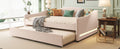 Teddy Fleece Full Size Upholstered Daybed With Light And Trundle, Beige Full Beige Fleece