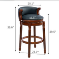 Seat Height 29.5'' Cow Top Leather Wooden Bar Stools, 360 Degree Swivel Bar Height Chair With Backs For Home Kitchen Dark Blue 1Pc Blue Genuine Leather