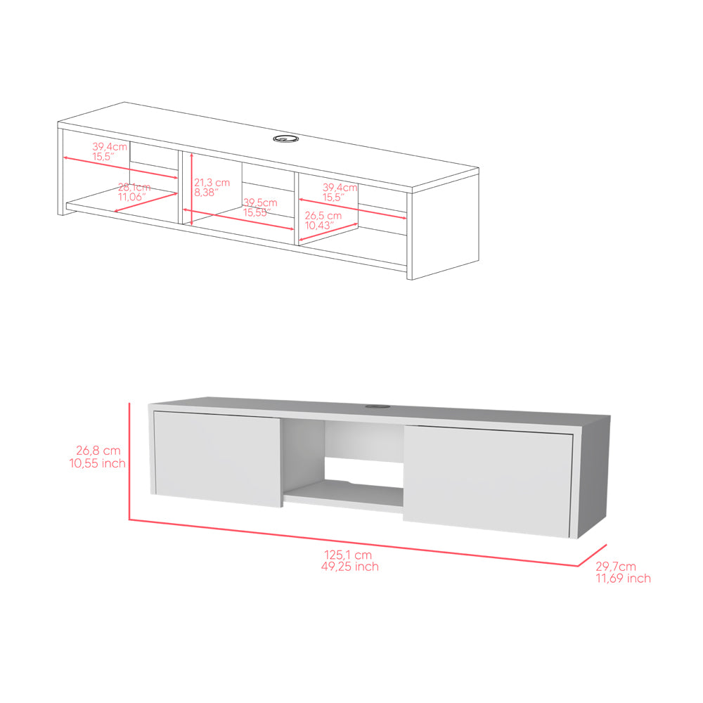 Floating Tv Stand Watson, Living Room, White White 50 59 Inches Particle Board Engineered Wood