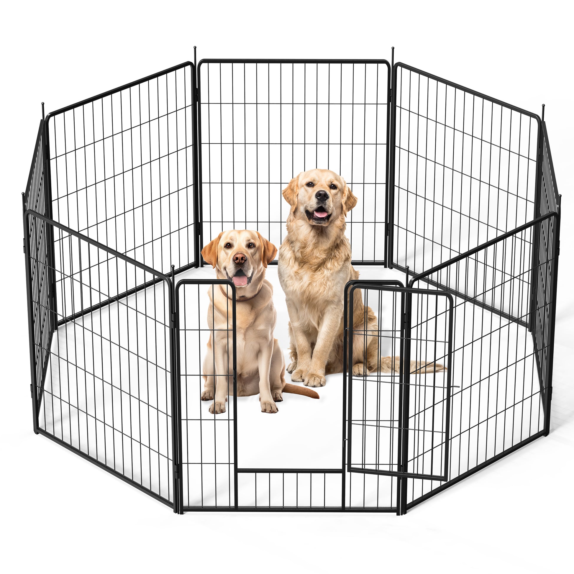 Dog Playpen Indoor Outdoor, 32" Height 8 Panels Fence With Anti Rust Coating, Metal Heavy Portable Foldable Dog Pen For Large, Medium Small Dogs Rv Yard Camping Black Metal