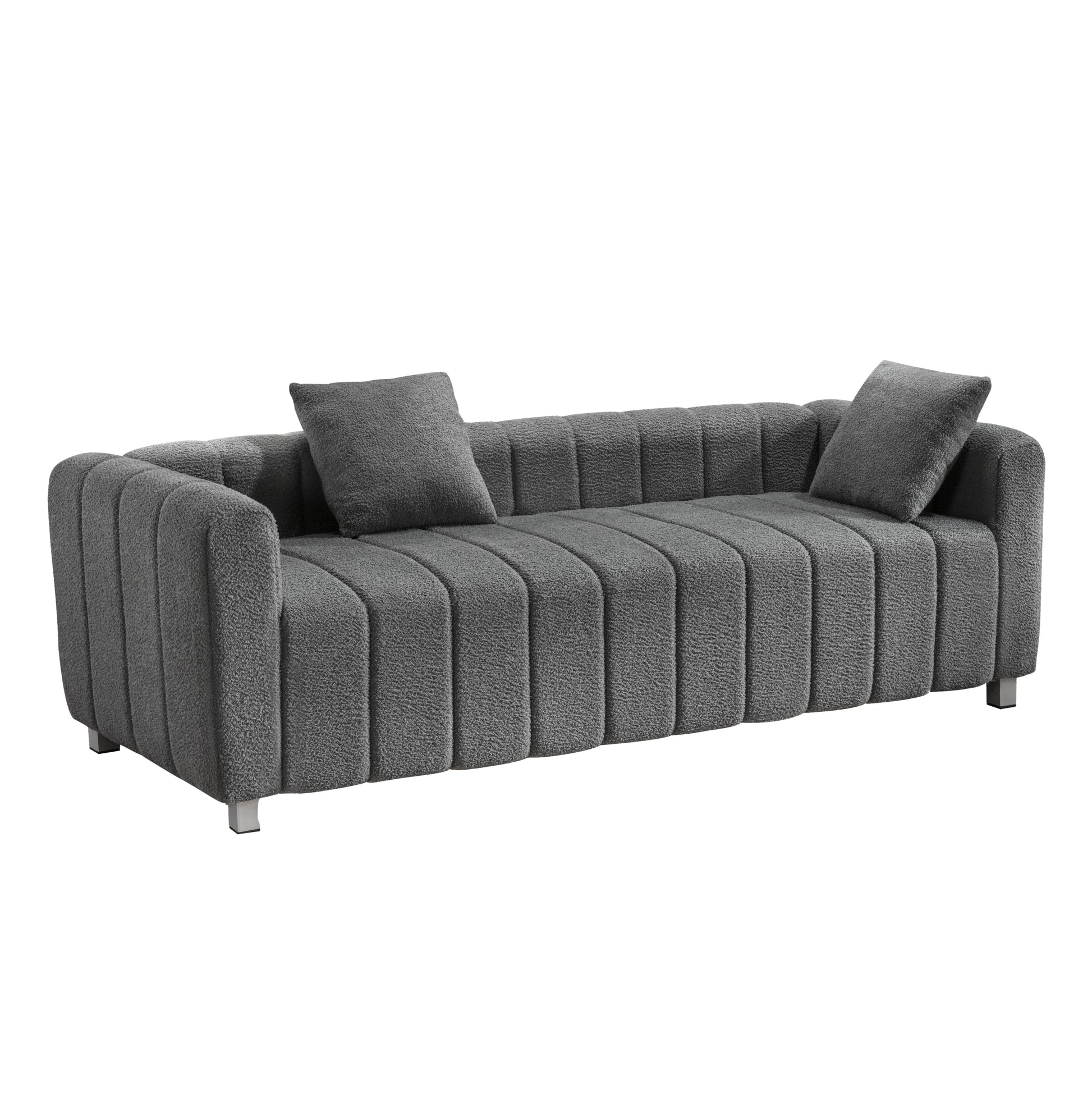 82*30" Modern Teddy Velvet Sofa,2 3 Seat Mid Century Indoor Couch, Exquisite Upholstered Loveseat With Striped Decoration For Living Room,Bedroom,Apartment,2 Colors 2 Pillows Gray Teddy