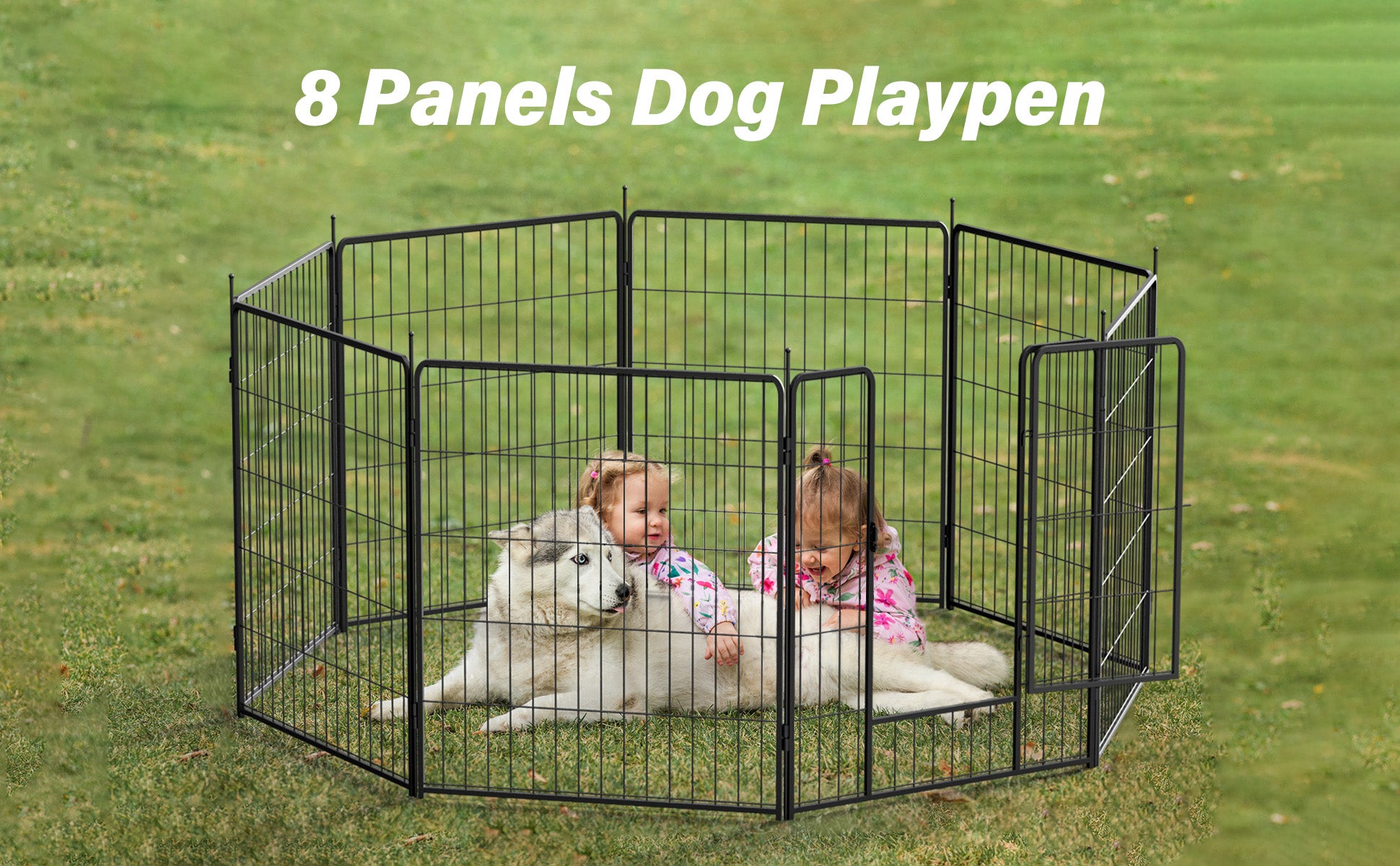 Dog Playpen Indoor Outdoor, 32" Height 8 Panels Fence With Anti Rust Coating, Metal Heavy Portable Foldable Dog Pen For Large, Medium Small Dogs Rv Yard Camping Black Metal