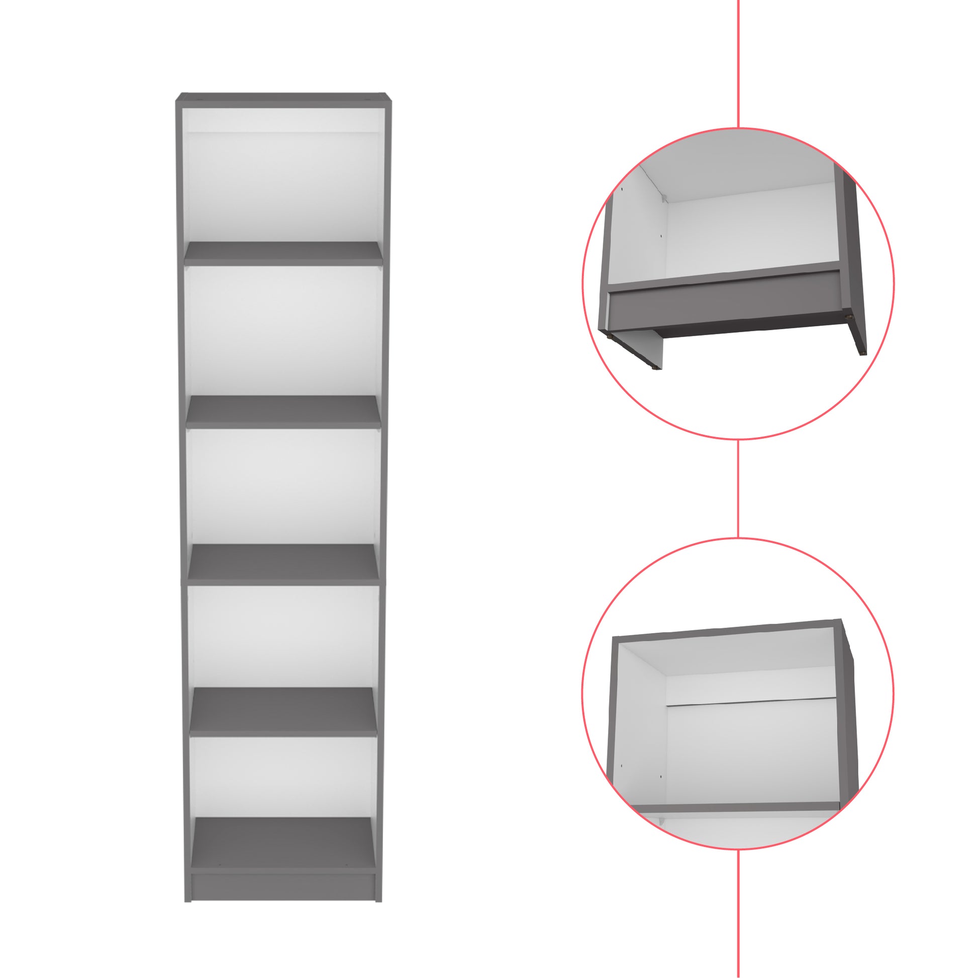Bookcase Xs Benzoni, Office, Matt Gray White Multicolor Particle Board Engineered Wood