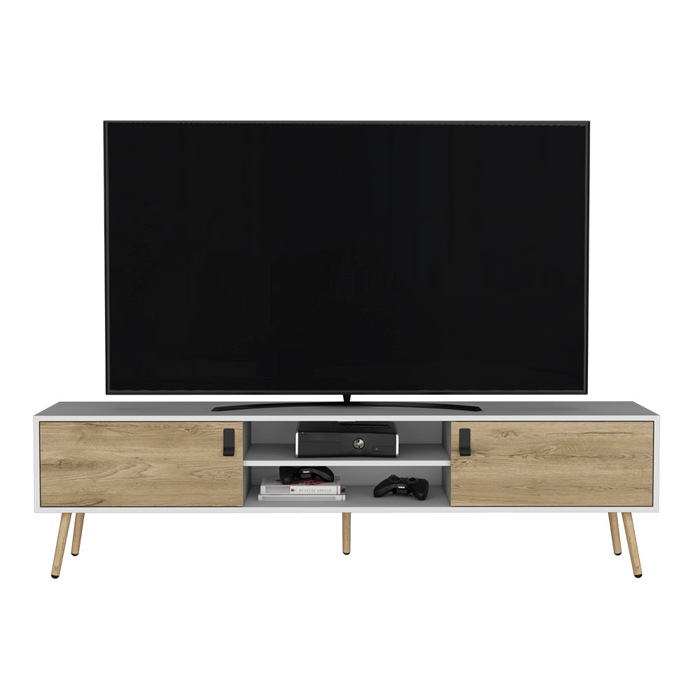 Tv Stand A Magness, Living Room, White Macadamia Multicolor 50 59 Inches Particle Board Engineered Wood