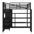 Metal Loft Bed With Table Set And Wardrobe, Full, Black Black Metal