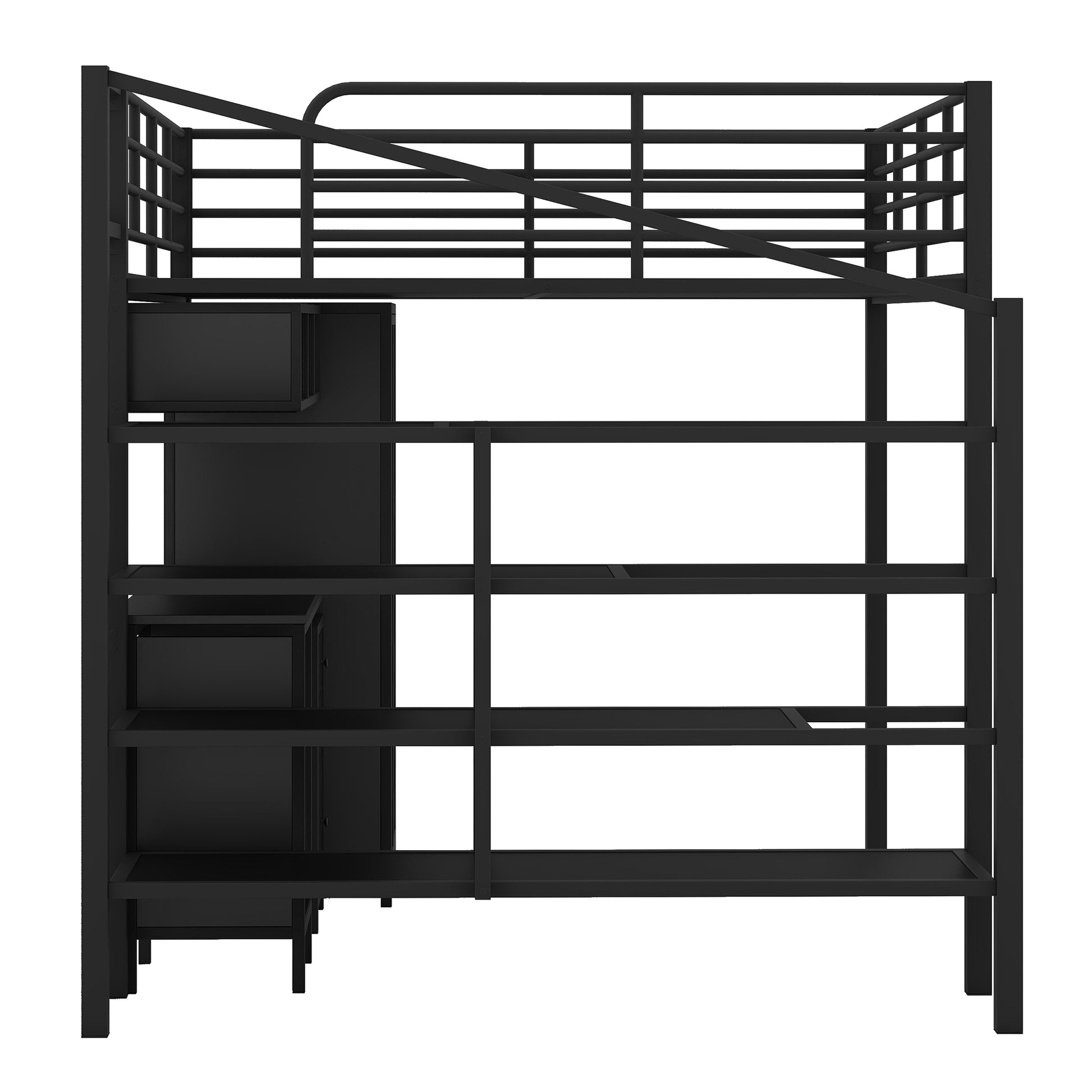 Metal Loft Bed With Table Set And Wardrobe, Full, Black Black Metal