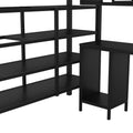 Metal Loft Bed With Table Set And Wardrobe, Full, Black Black Metal