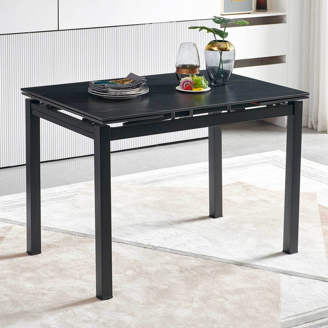 Black Ceramic Modern Rectangular Expandable Dining Room Table For Space Saving Kitchen Small Space Table Leg Black Dining Room Modern Square Ceramic