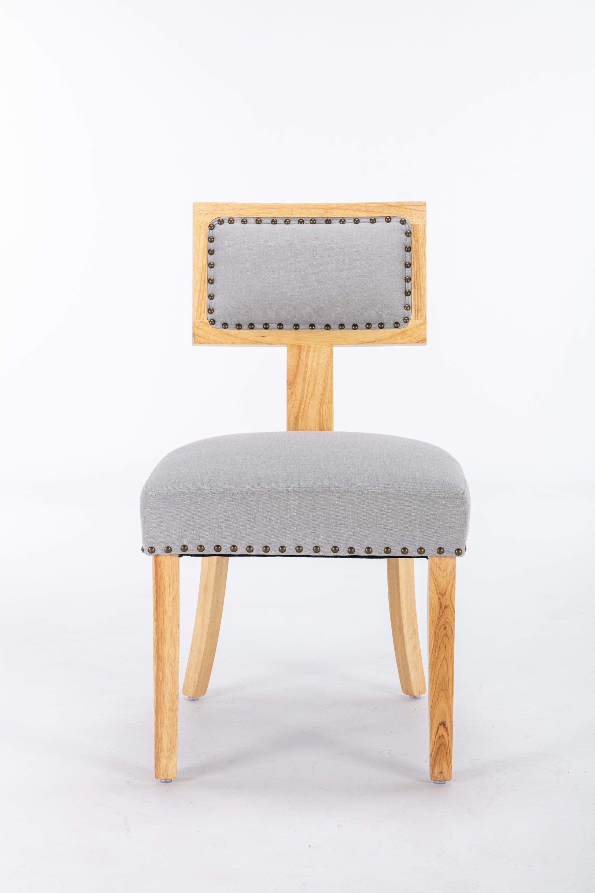 Heng Ming T back dining chair, with rivet decoration light gray-fabric