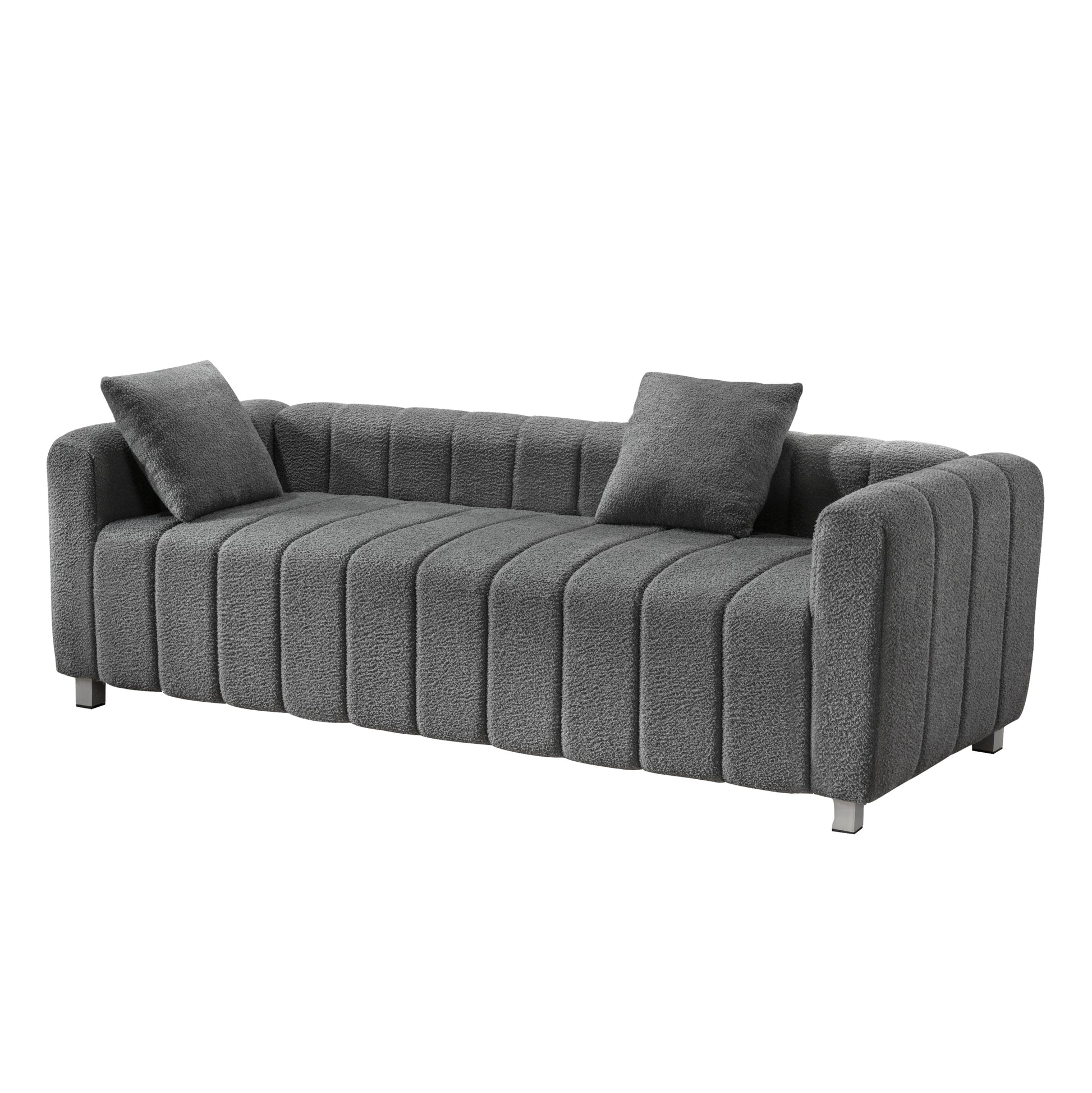 82*30" Modern Teddy Velvet Sofa,2 3 Seat Mid Century gray-teddy