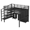 Metal Loft Bed With Table Set And Wardrobe, Full, Black Black Metal