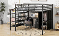 Metal Loft Bed With Table Set And Wardrobe, Full, Black Black Metal