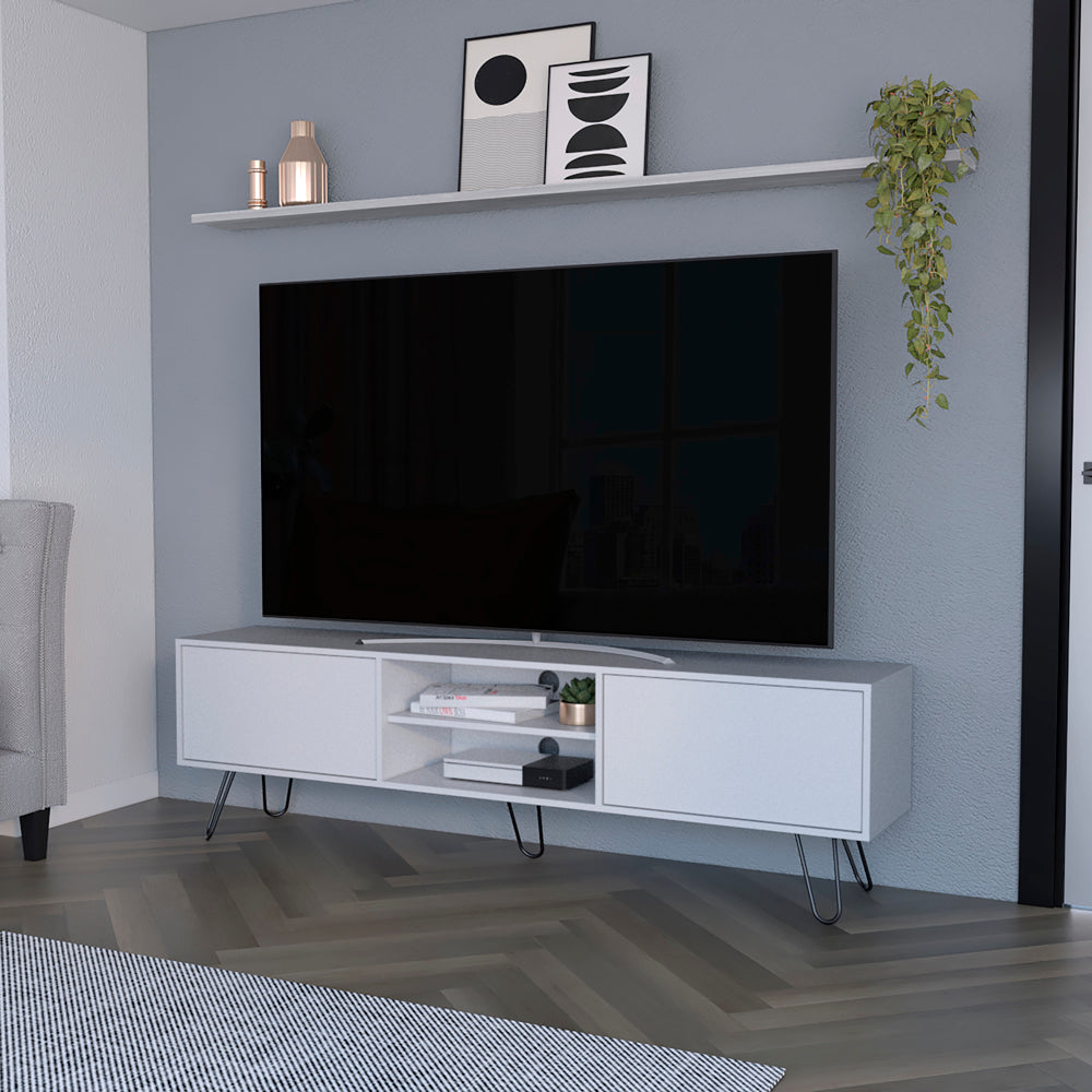 Tv Stand Franklin, Living Room, White White 50 59 Inches Particle Board Engineered Wood