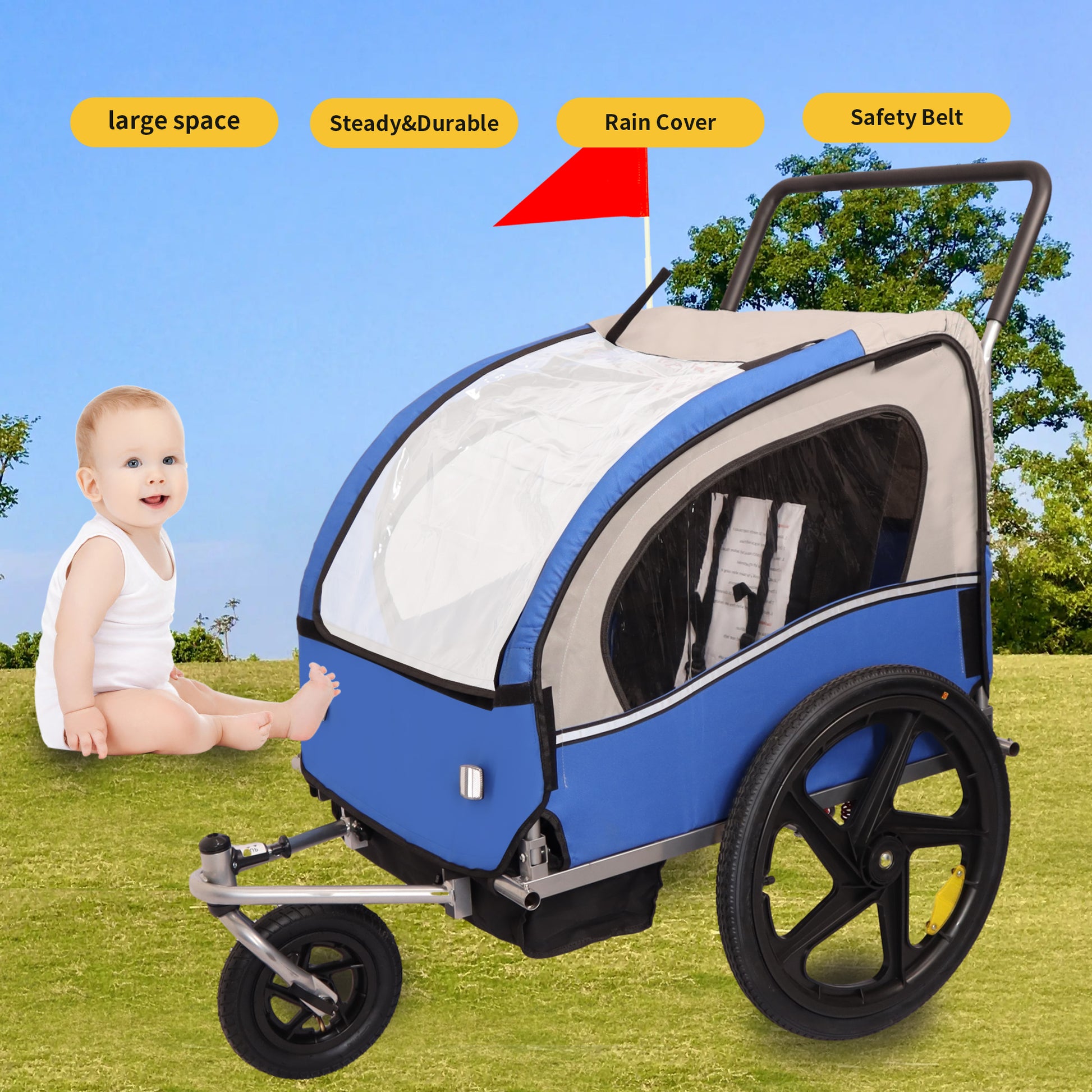double trailer stroller 2 In 1 Double 2 Seat Bicycle Bike Trailer Jogger Stroller For Kids Chi