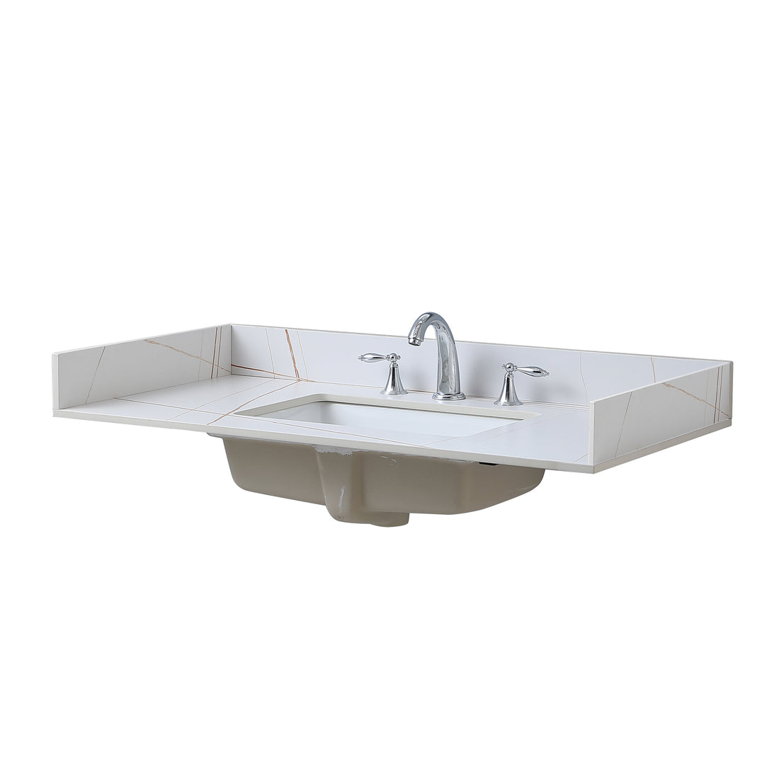 Sintered Stonebathroom Vanity Top White Gold Side Splash White Sintered Stone