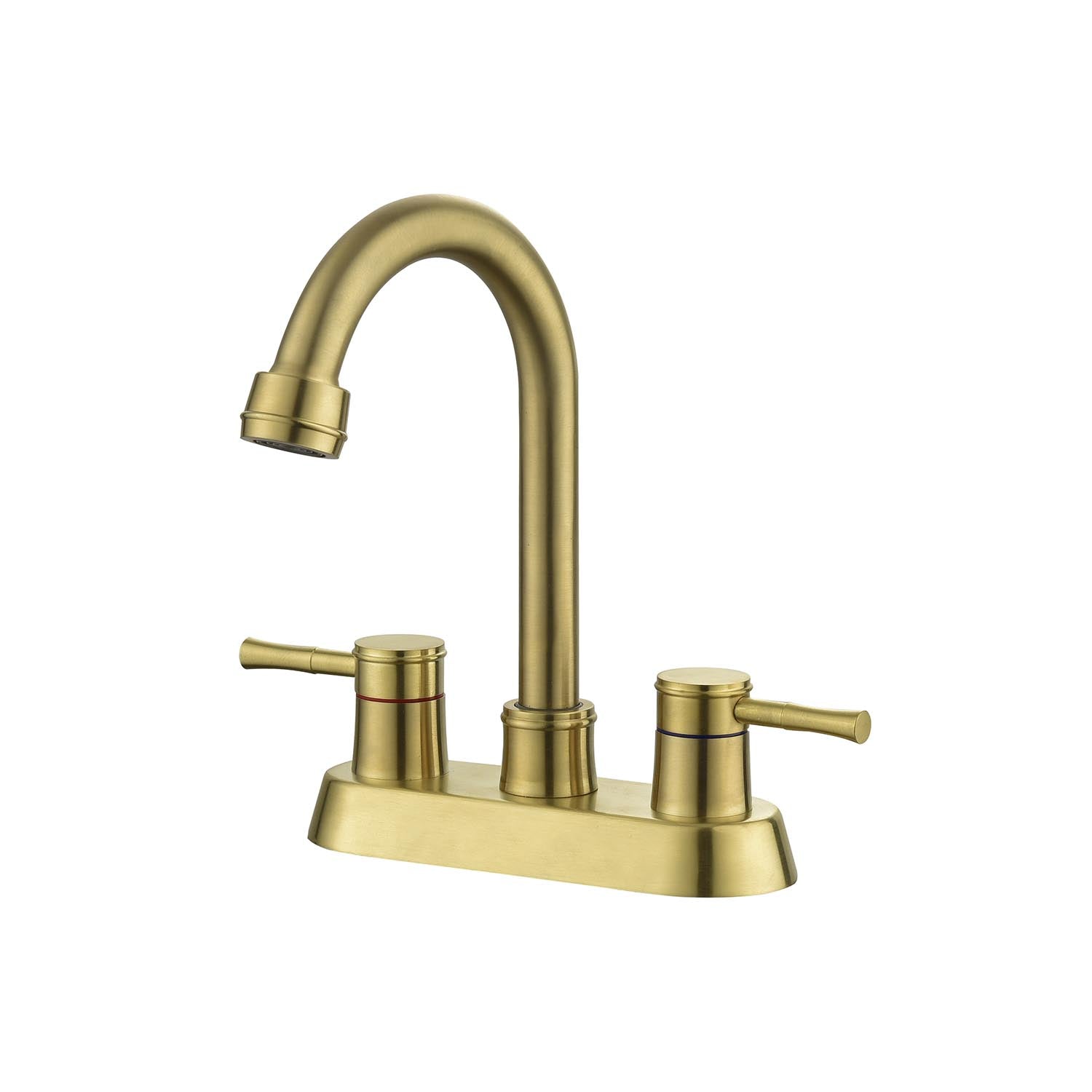 2 Handle Centerset Lead Free Bathroom Faucet, Swivel Spout With Copper Pop Up Drain And 2 Water Supply Lines Brushed Gold Stainless Steel