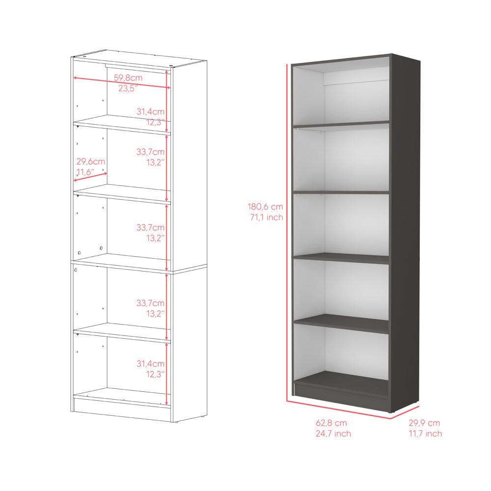 Bookcase 4 Shelves Benzoni, Office, Matt Gray White Multicolor Particle Board Engineered Wood