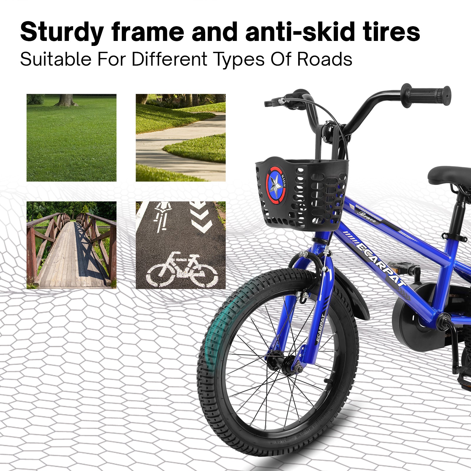 Kids Bike 16 Inch For Boys & Girls With Training Wheels, Freestyle Kids' Bicycle With Bell,Basket And Fender. Blue Steel