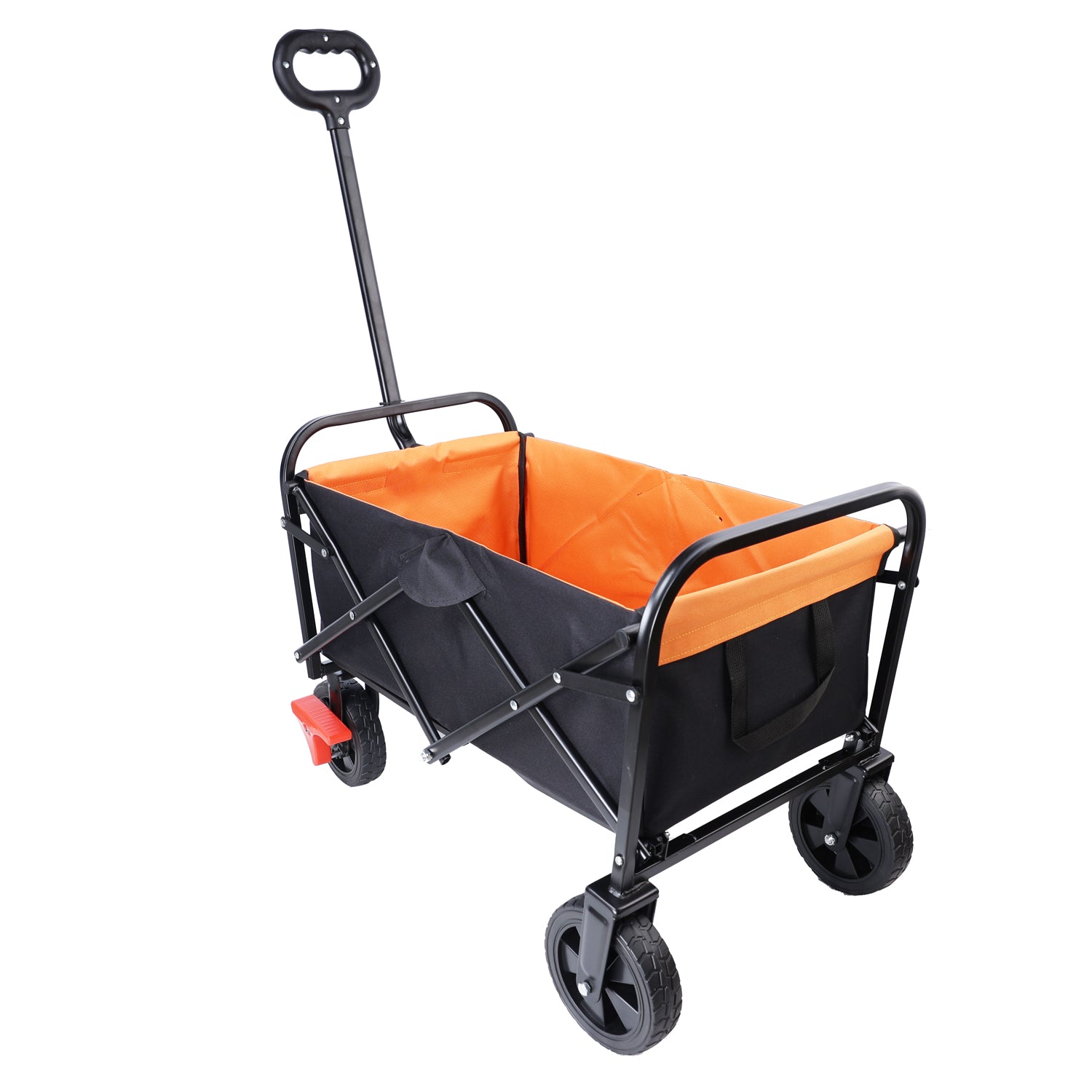 Mini Folding Wagon Garden Shopping Beach Cart Brake Orange Black Beige Yellow Metal