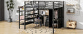 Metal Loft Bed With Table Set And Wardrobe, Full, Black Black Metal