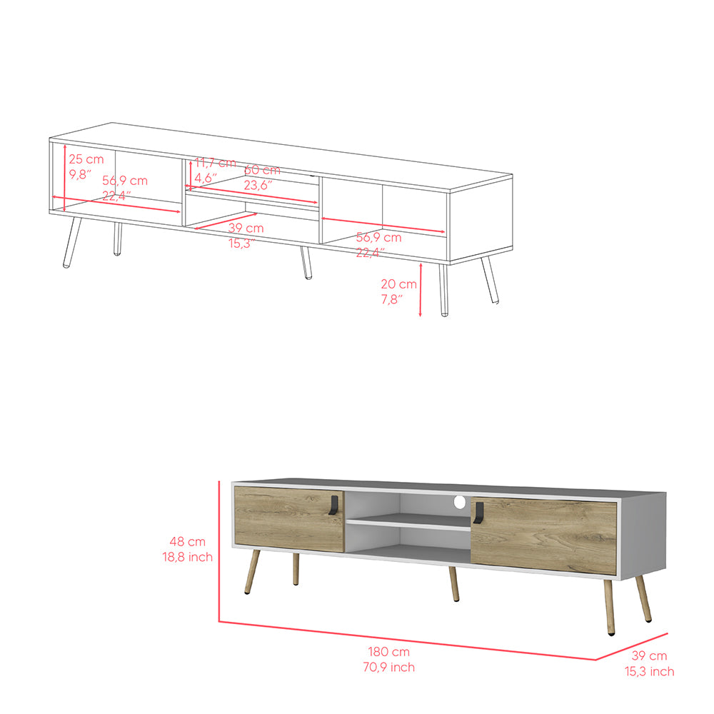 Tv Stand A Magness, Living Room, White Macadamia Multicolor 50 59 Inches Particle Board Engineered Wood