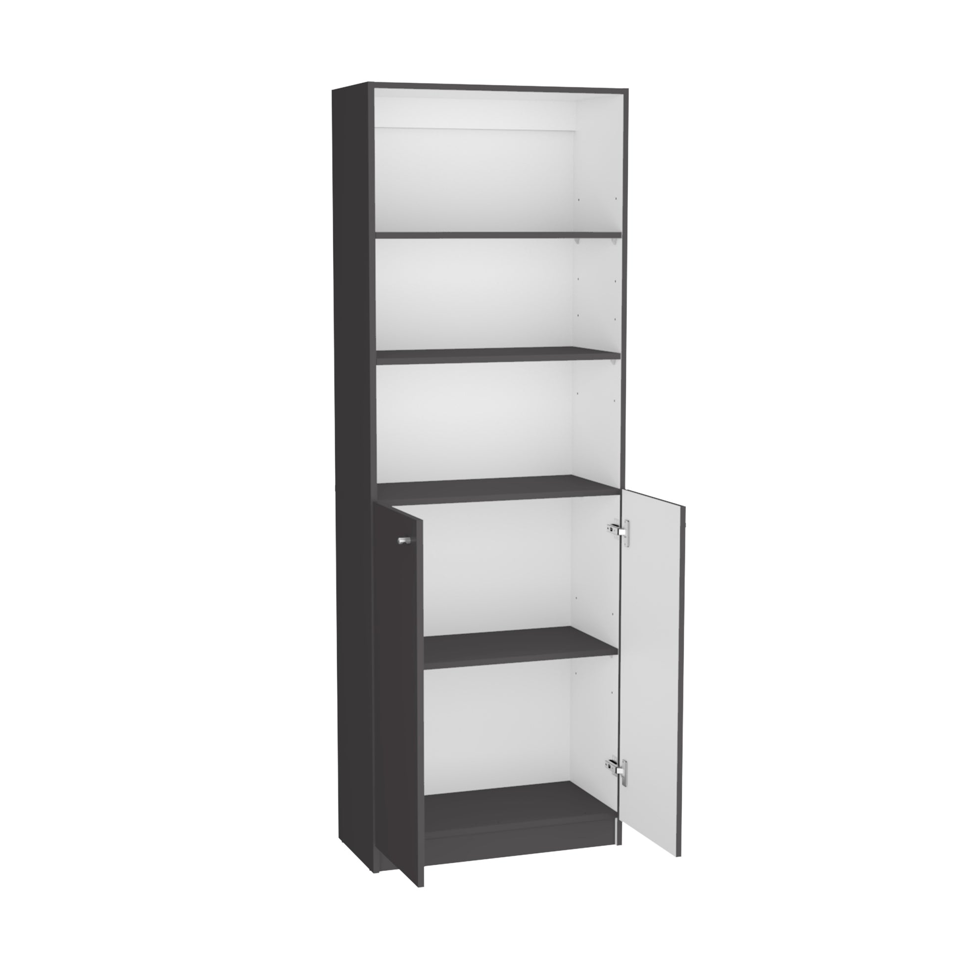 Bookcase Dual Door Benzoni, Office, Matt Gray White Multicolor Particle Board Engineered Wood