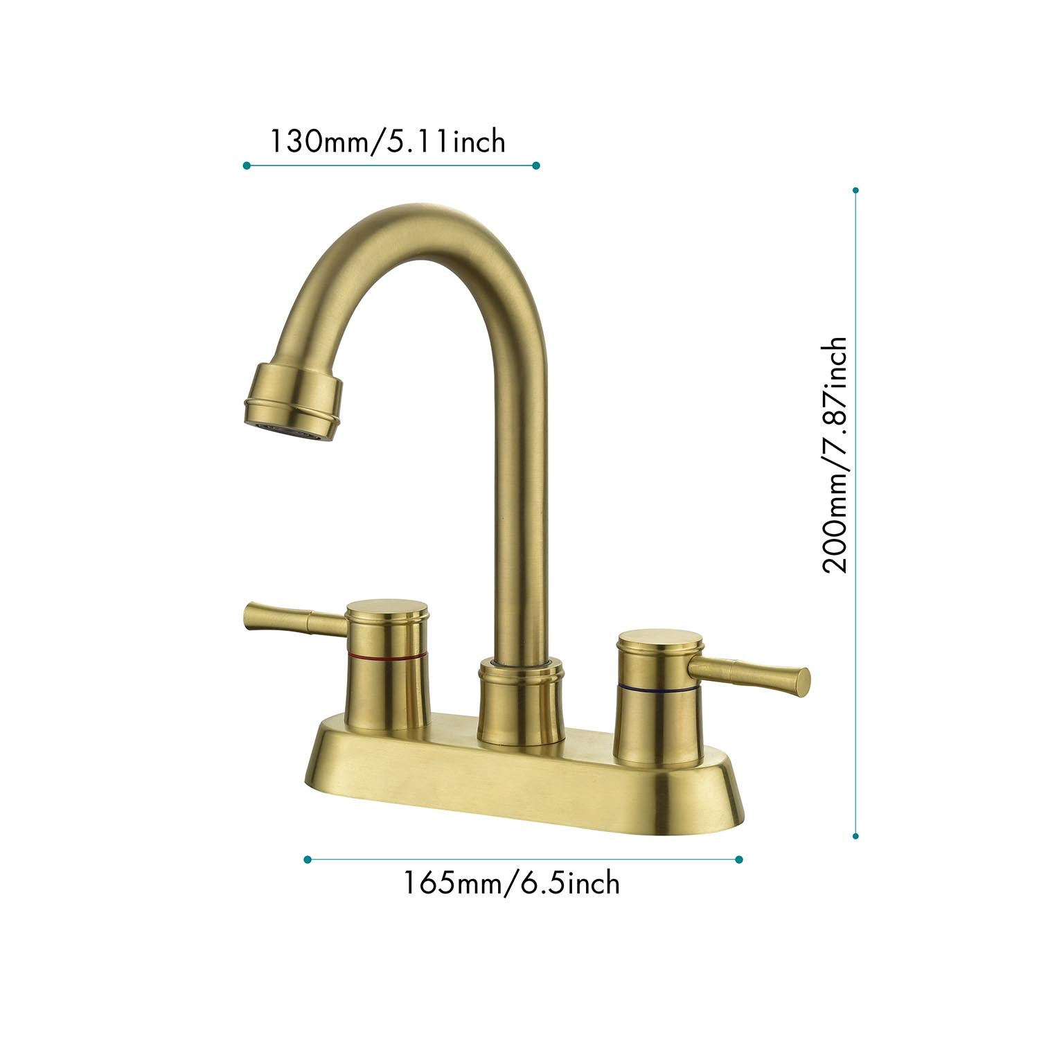 2 Handle Centerset Lead Free Bathroom Faucet, Swivel Spout With Copper Pop Up Drain And 2 Water Supply Lines Brushed Gold Stainless Steel