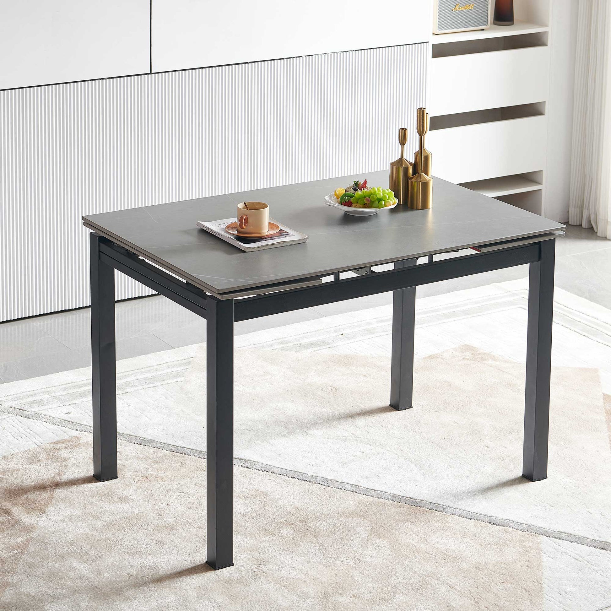 Grey Ceramic Modern Rectangular Expandable Dining Room Table For Space Saving Kitchen Small Space Table Leg Gray Dining Room Modern Square Ceramic