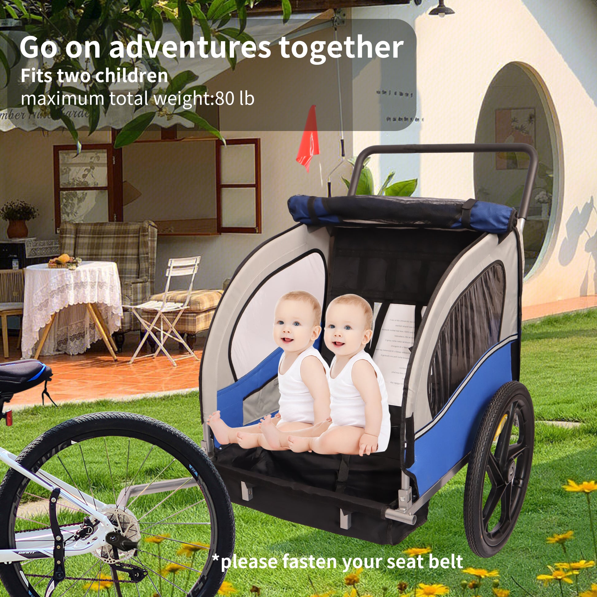 double trailer stroller 2 In 1 Double 2 Seat Bicycle Bike Trailer Jogger Stroller For Kids Chi