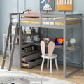 Twin Size Loft Bed With Desk And Shelves, Two Built In Drawers, Gray Old Sku: Gx000423Aae Box Spring Not Required Twin Gray Wood Bedroom Pine