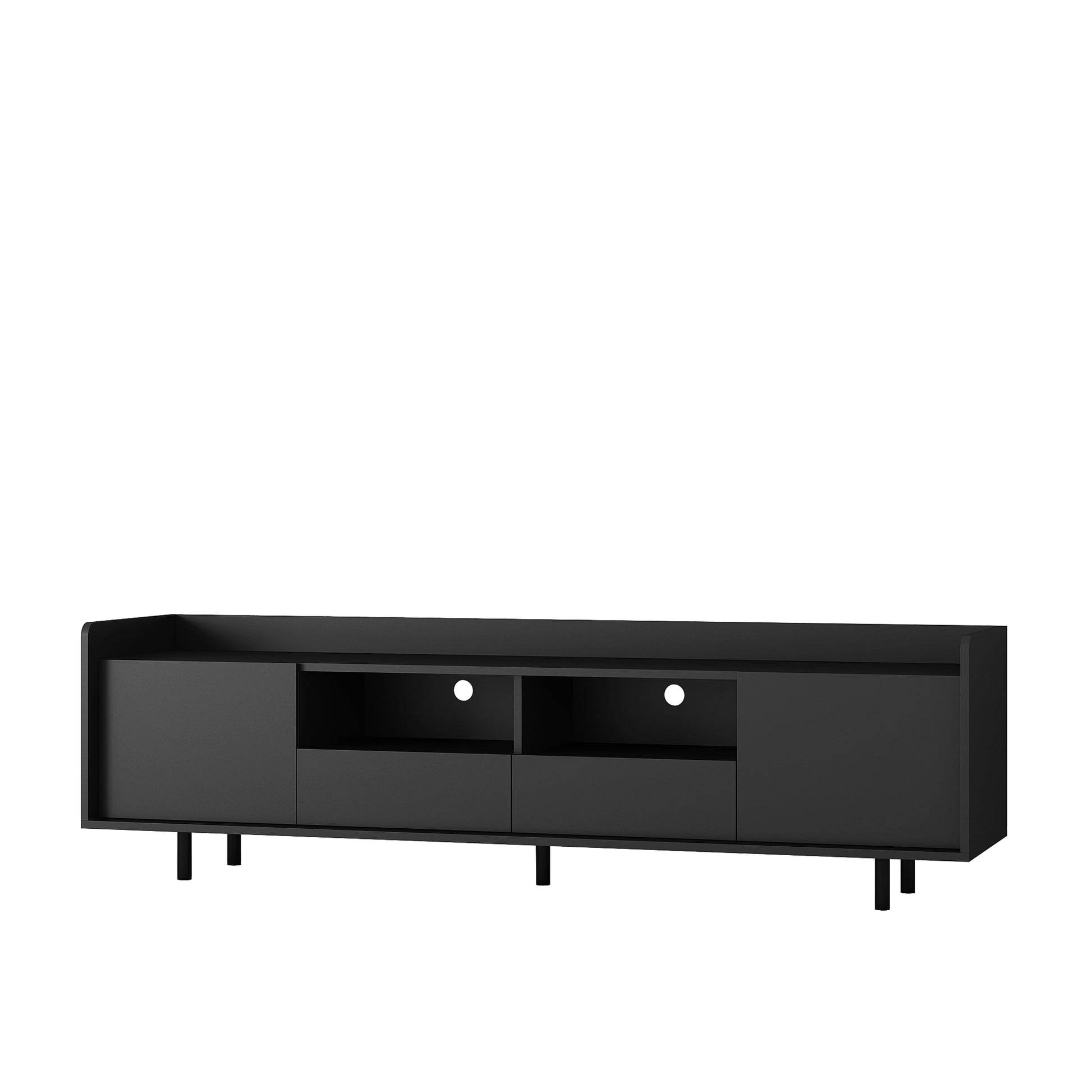 High Gloss Tv Stand With Led Light For Tvs Up To 70 Inche, Modern Home Entertainment Center With Open Shelves And Drawers, Media Console Tv Stand For Living Room Black 70 79 Inches Mdf