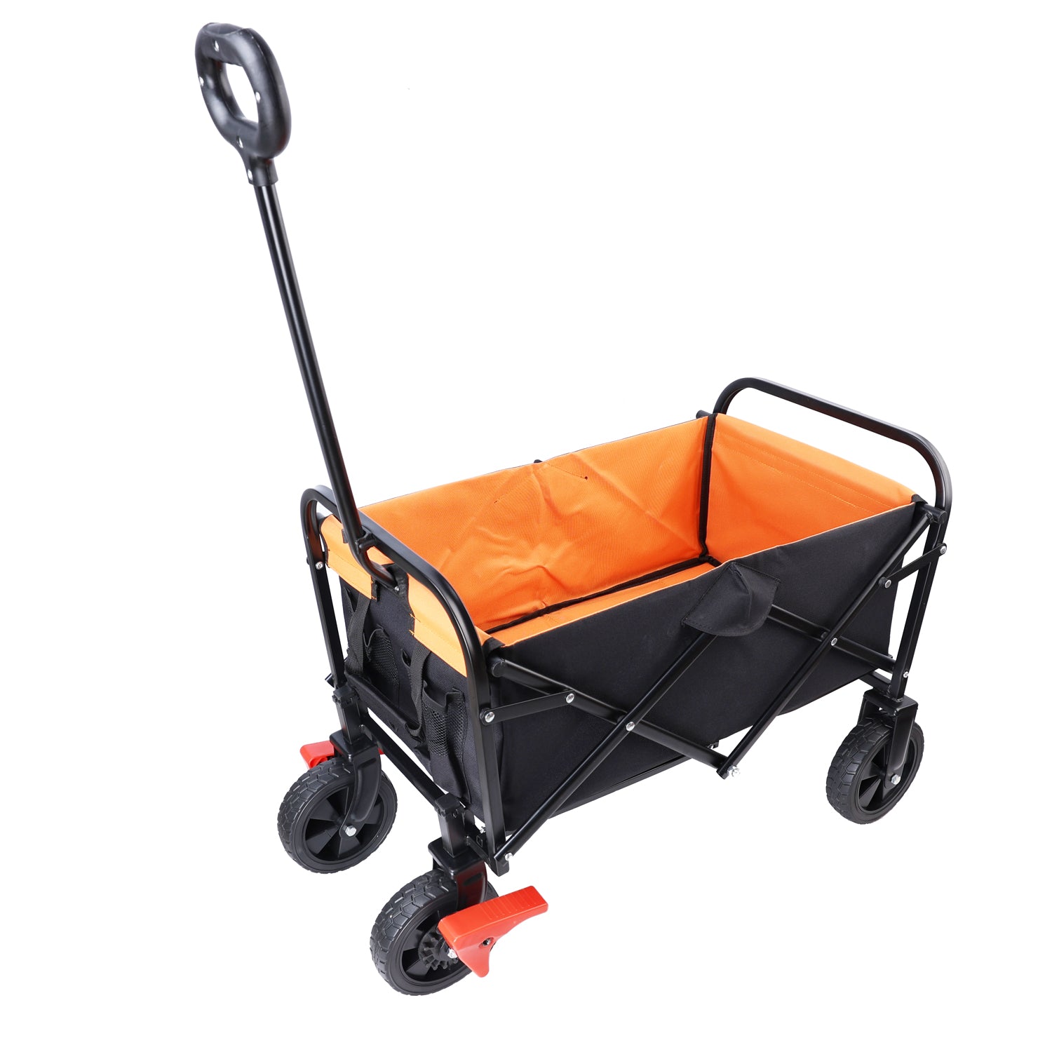 Mini Folding Wagon Garden Shopping Beach Cart Brake Orange Black Beige Yellow Metal