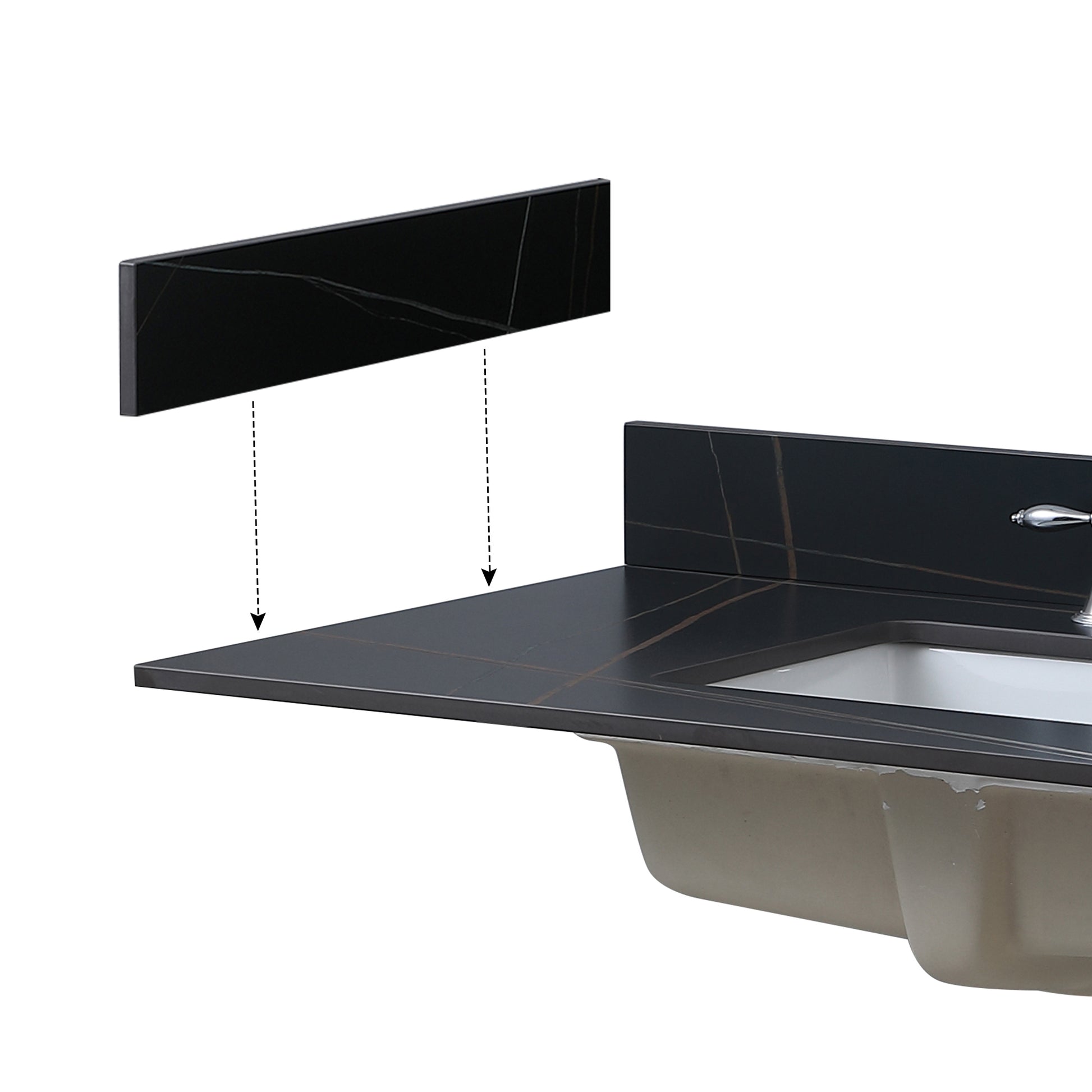 Sintered Stonebathroom Vanity Top Black Gold Side Splash Black Sintered Stone