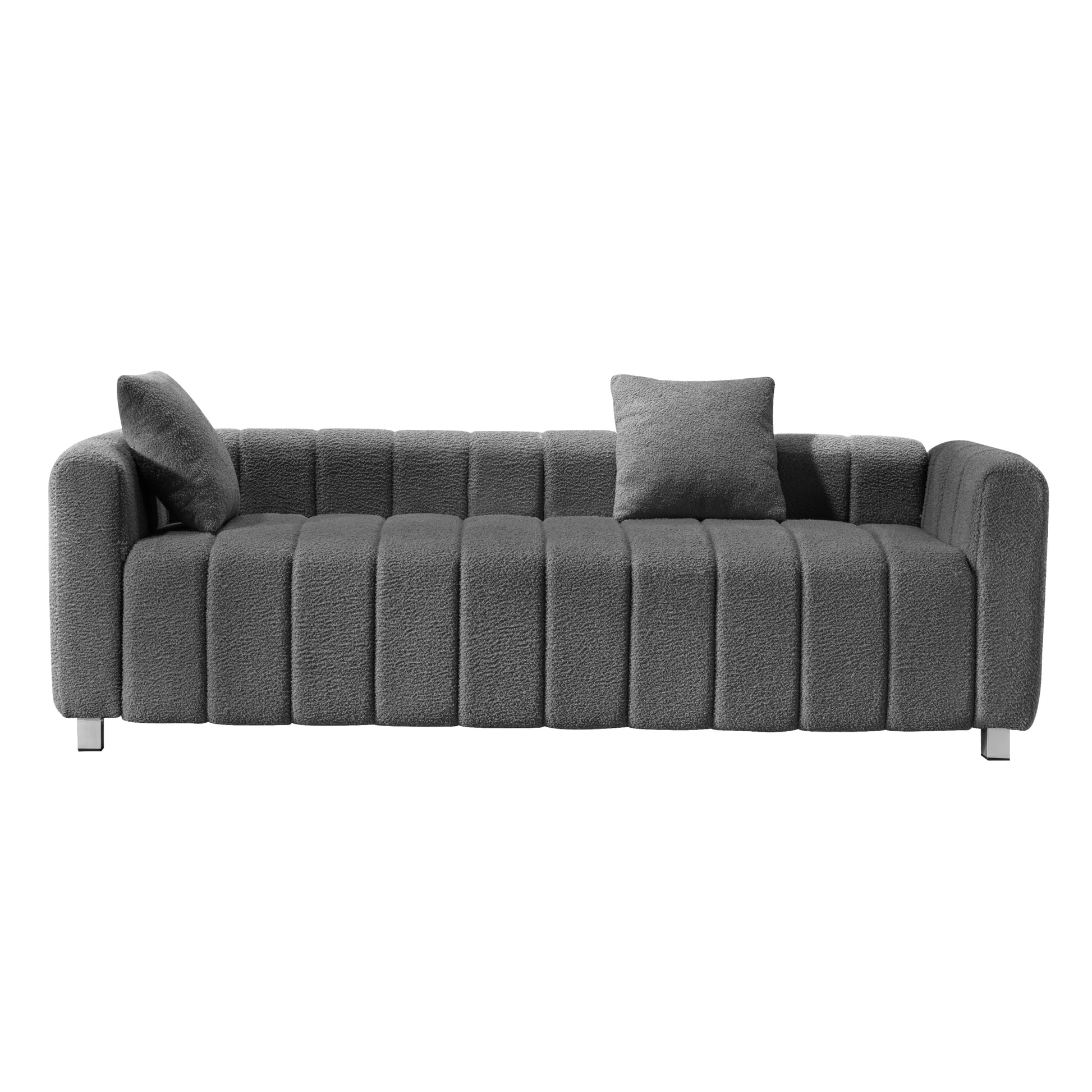 82*30" Modern Teddy Velvet Sofa,2 3 Seat Mid Century Indoor Couch, Exquisite Upholstered Loveseat With Striped Decoration For Living Room,Bedroom,Apartment,2 Colors 2 Pillows Gray Teddy