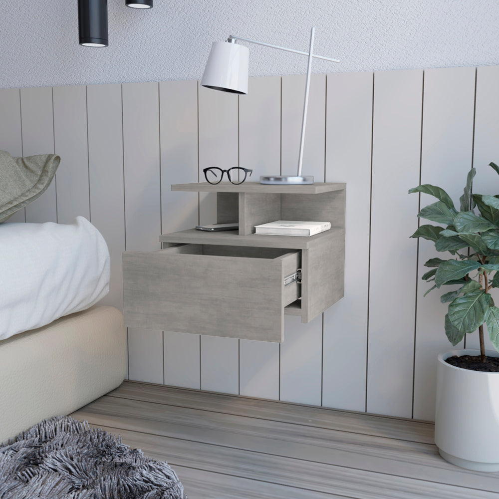 Nightstand Floating Flopini, Bedroom, Concrete Gray Grey Particle Board Engineered Wood