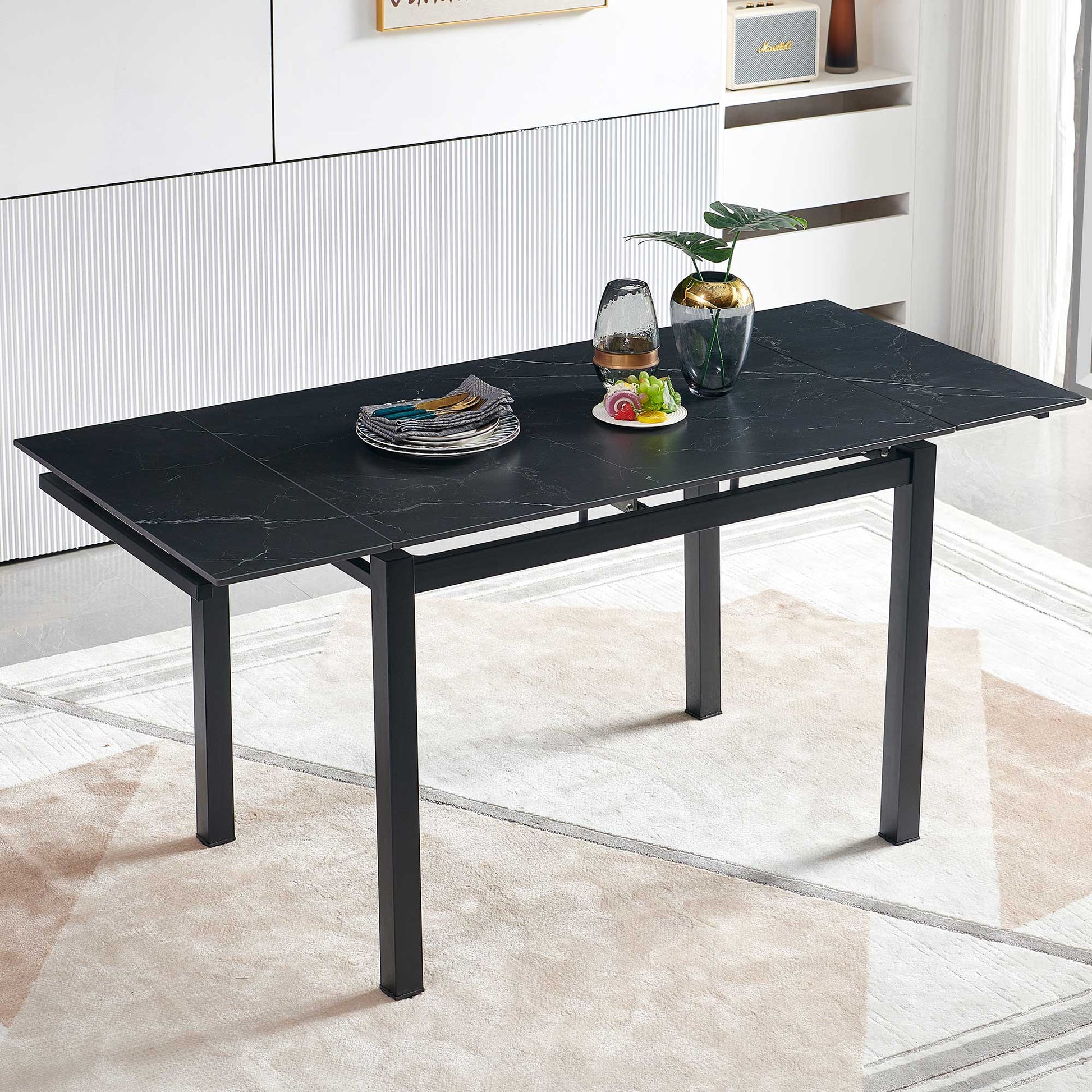 Black Ceramic Modern Rectangular Expandable Dining Room Table For Space Saving Kitchen Small Space Table Black Triangular Dining Room Modern Square Ceramic H Shape
