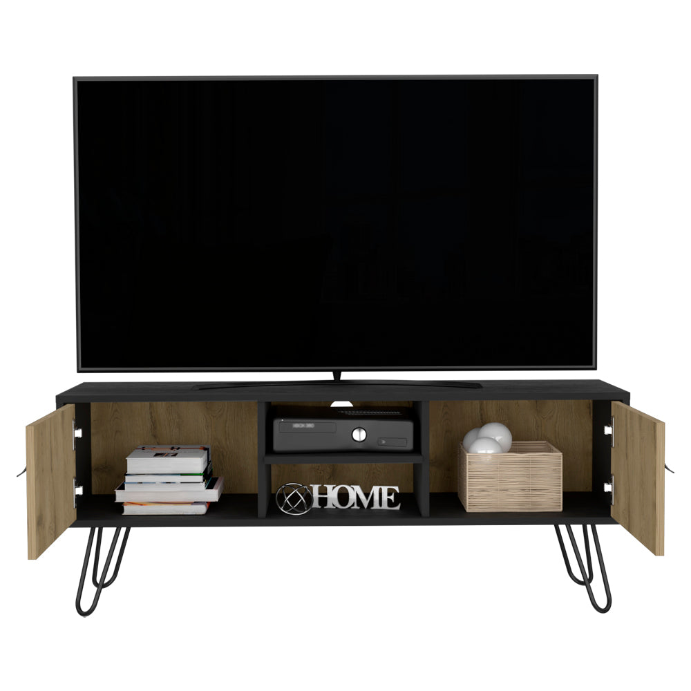 Tv Stand B Magness, Living Room, Black Macadamia Multicolor 50 59 Inches Particle Board Engineered Wood