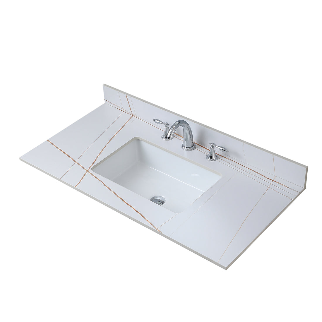 43Inch Bathroom Vanity Top Stone Carrara Gold Style Tops With Rectangle Undermount Ceramic Sink And Three Faucet Hole White Sintered Stone